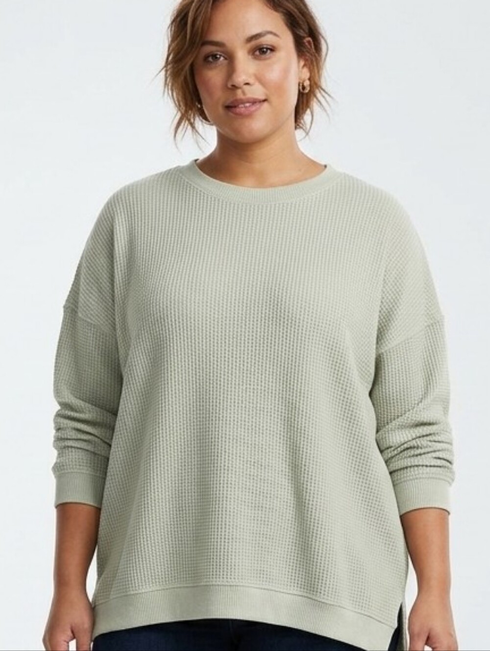 aerie Relaxed Waffle-Knit Crew Sweater in Sage